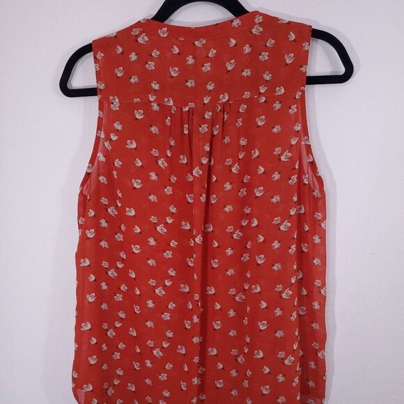 fun 2 fun Red floral sleeveless blouse womens size M - Picture 2 of 3